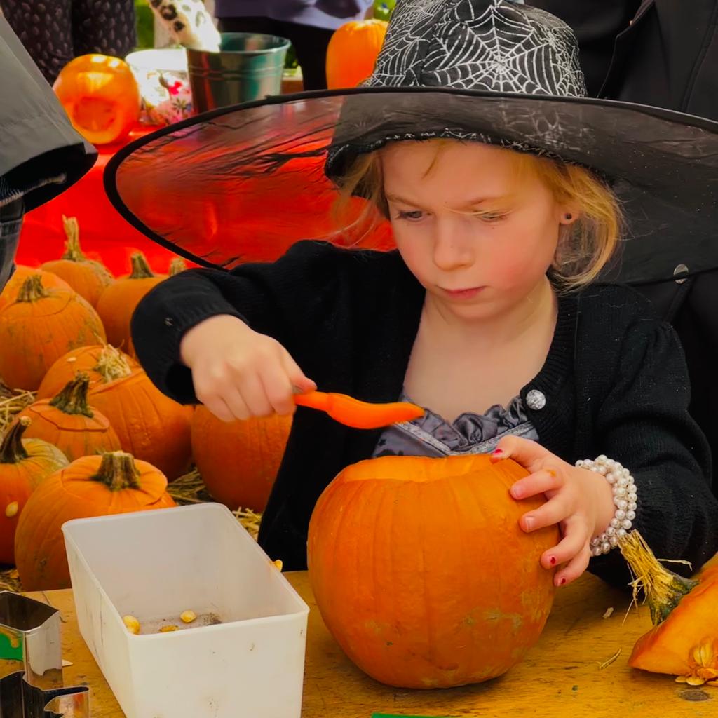 Girl carving pumpkin